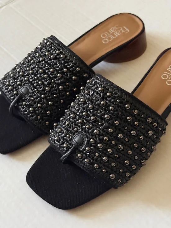 Franco Sarto Black Textile Sandals Beaded L-Loran3 Slides Women's Size 9.5M New - Picture 5 of 10